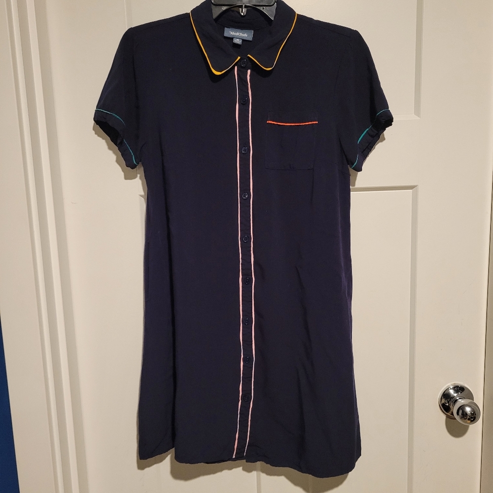 Modcloth Navy Shirt Dress Rainbow Piping